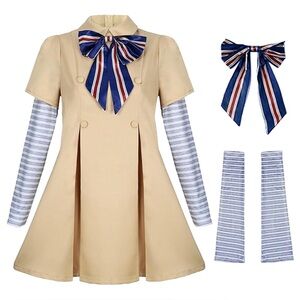 Megan Horror Movie Costume GIRLS Size L Halloween Dress Bow Sleeves Included New